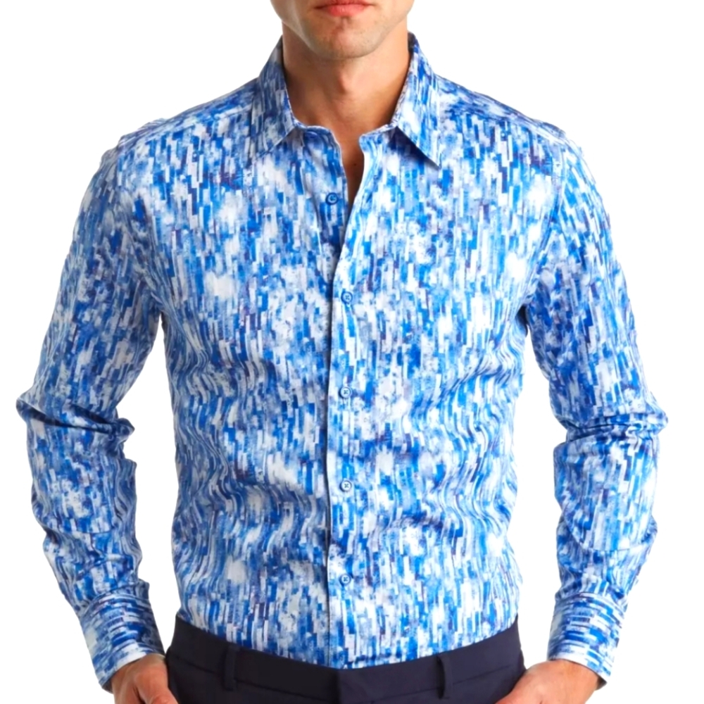 Robert Graham Men's Demeri Tile L/S Sport Shirt in Blue Size XL NWT$198